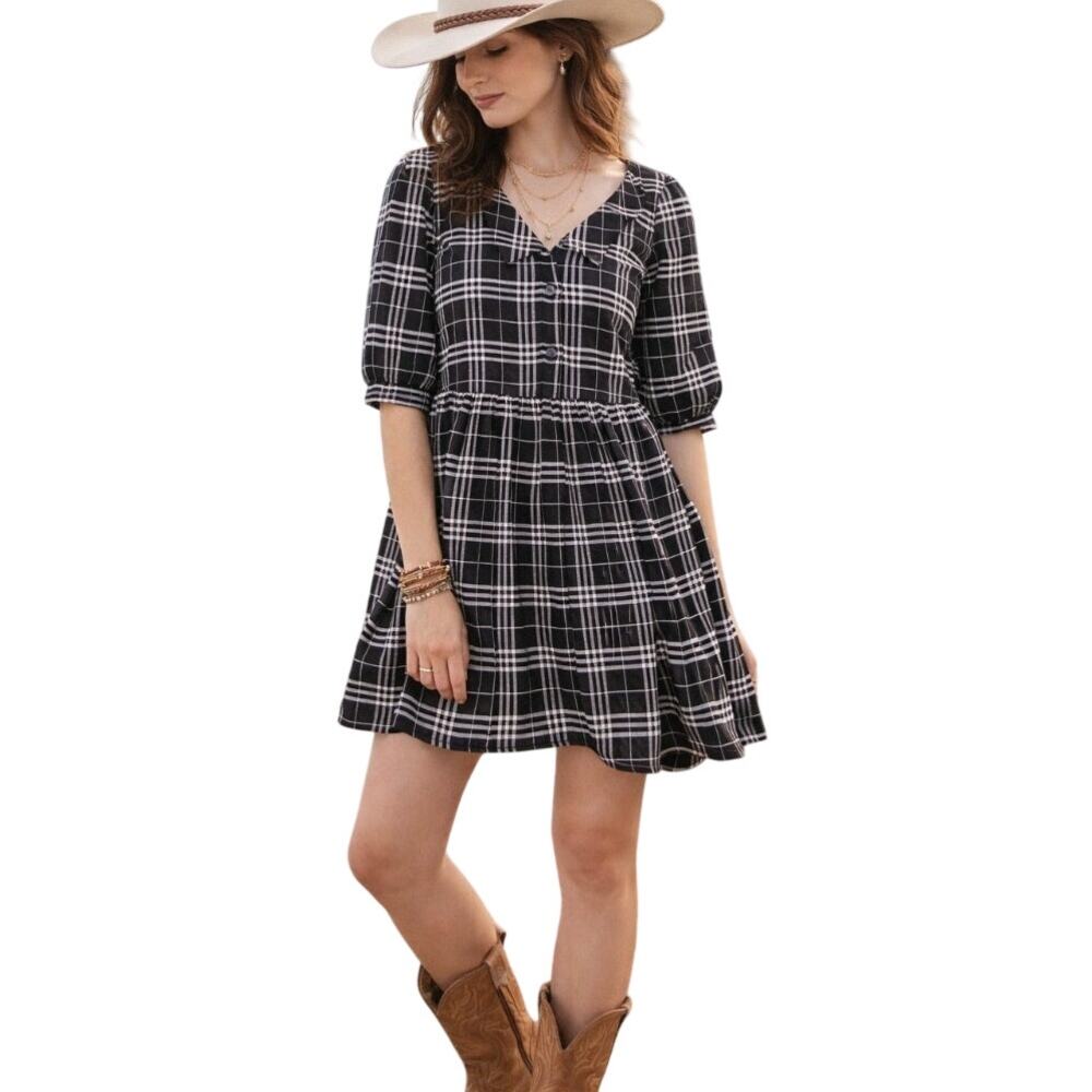 Harper Heritage Mini Dress Size S Black White Modest Coastal Cowgirl Oversized